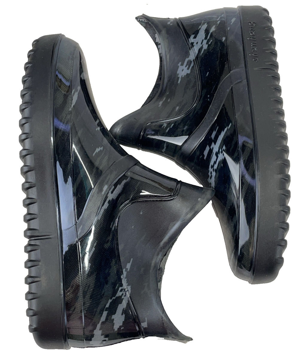 Glossy Black Camo Ankle Rain Boot Garden Slip Resist Waterproof PVC E42 W11.5 M9